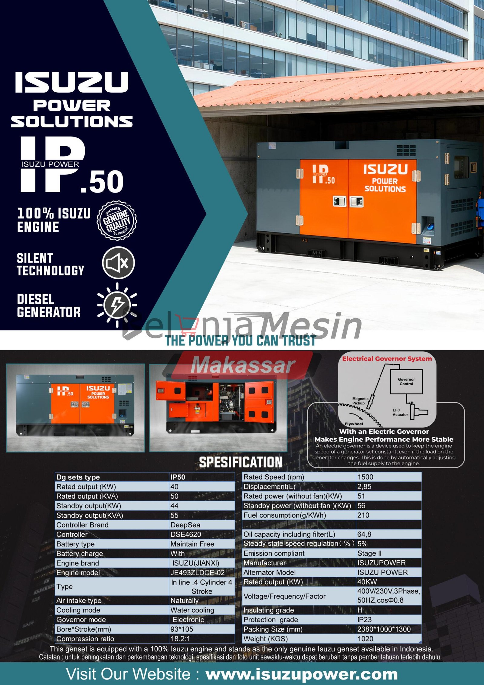 Genset Diesel Silent 50 KVA 3 Phase IP50 Isuzu - Image 2