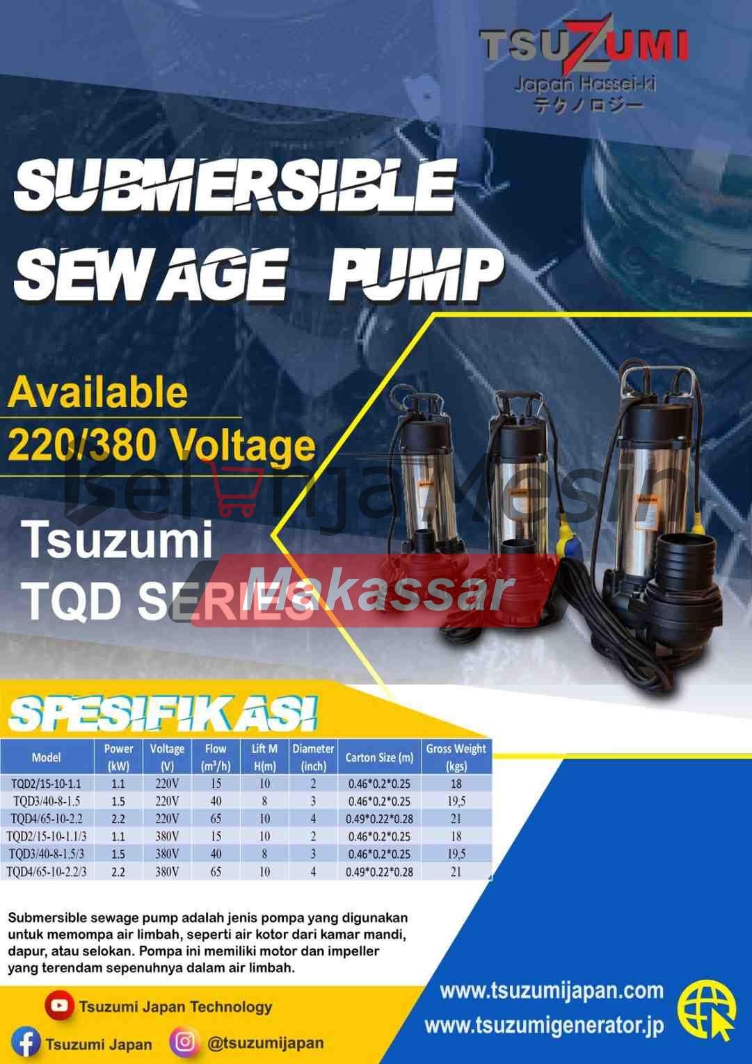 Pompa Celup Air Kotor 1.55 Hp/1.1 Kw 220 Volt Tsuzumi TQD 2/15-10-1.1 - Image 2