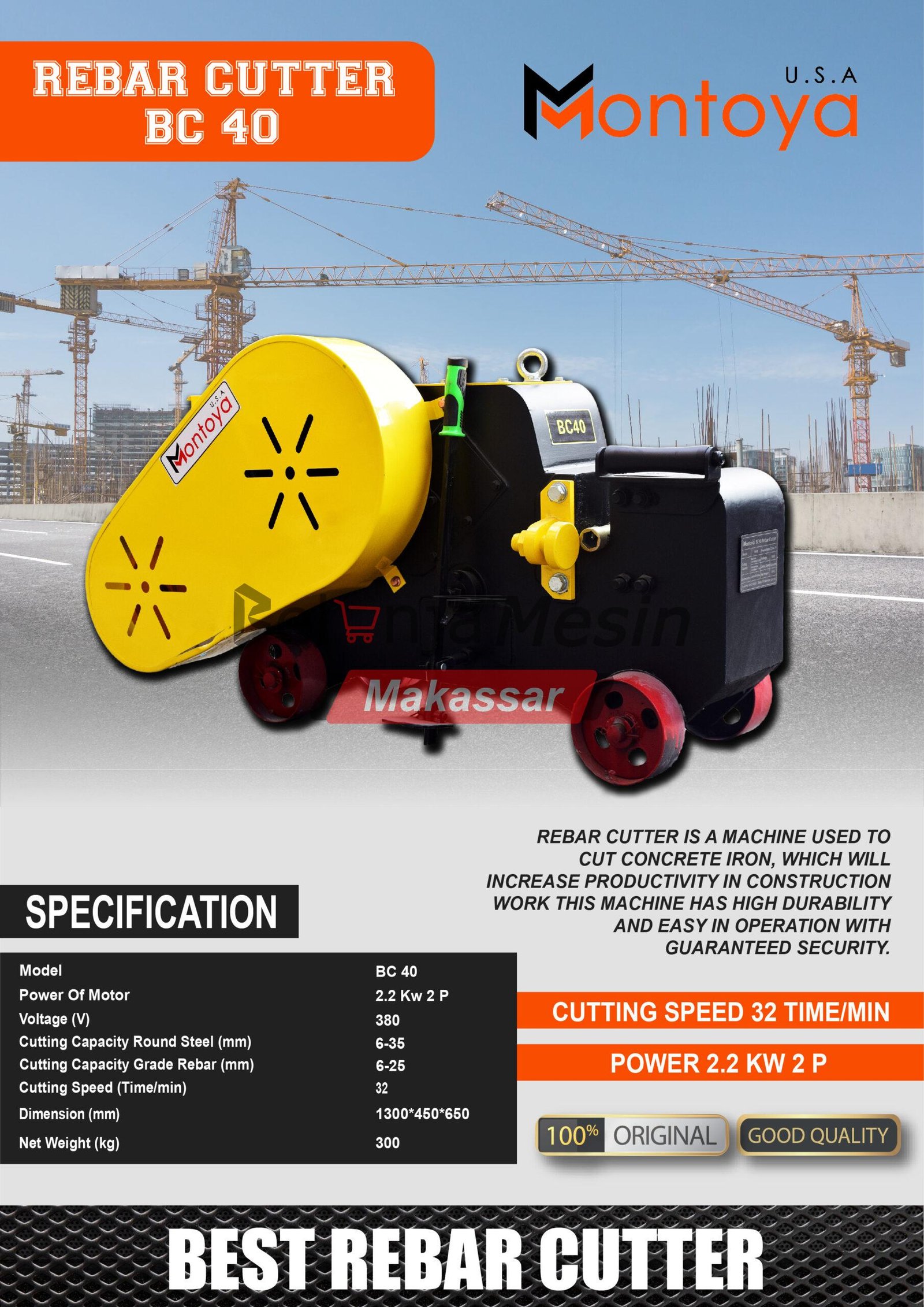 Bar Cutter 2200 Watt 380 Volt BC40 Montoya - Image 2