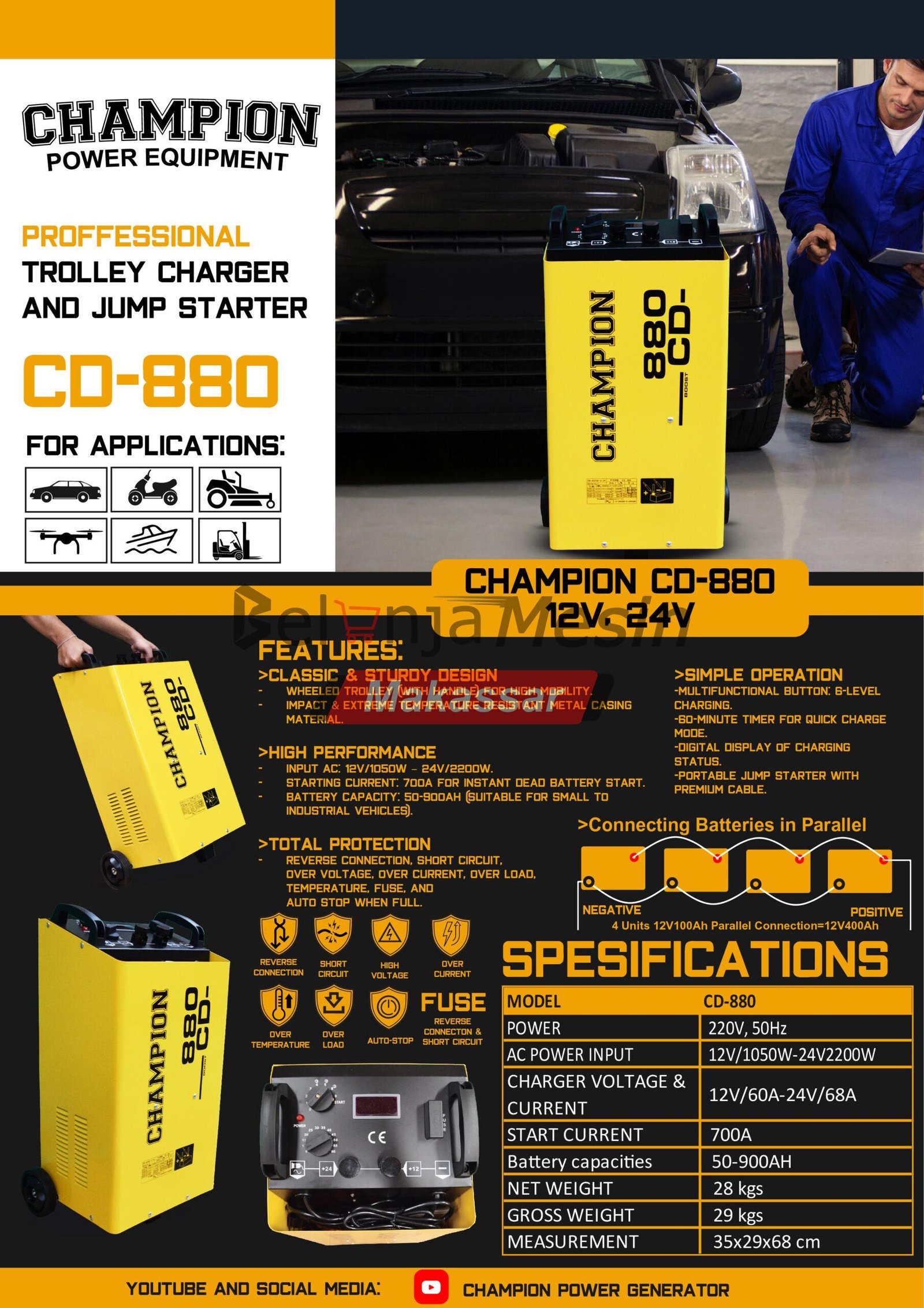 Trolley Charger 2200 Watt CD-880 Champion - Image 2