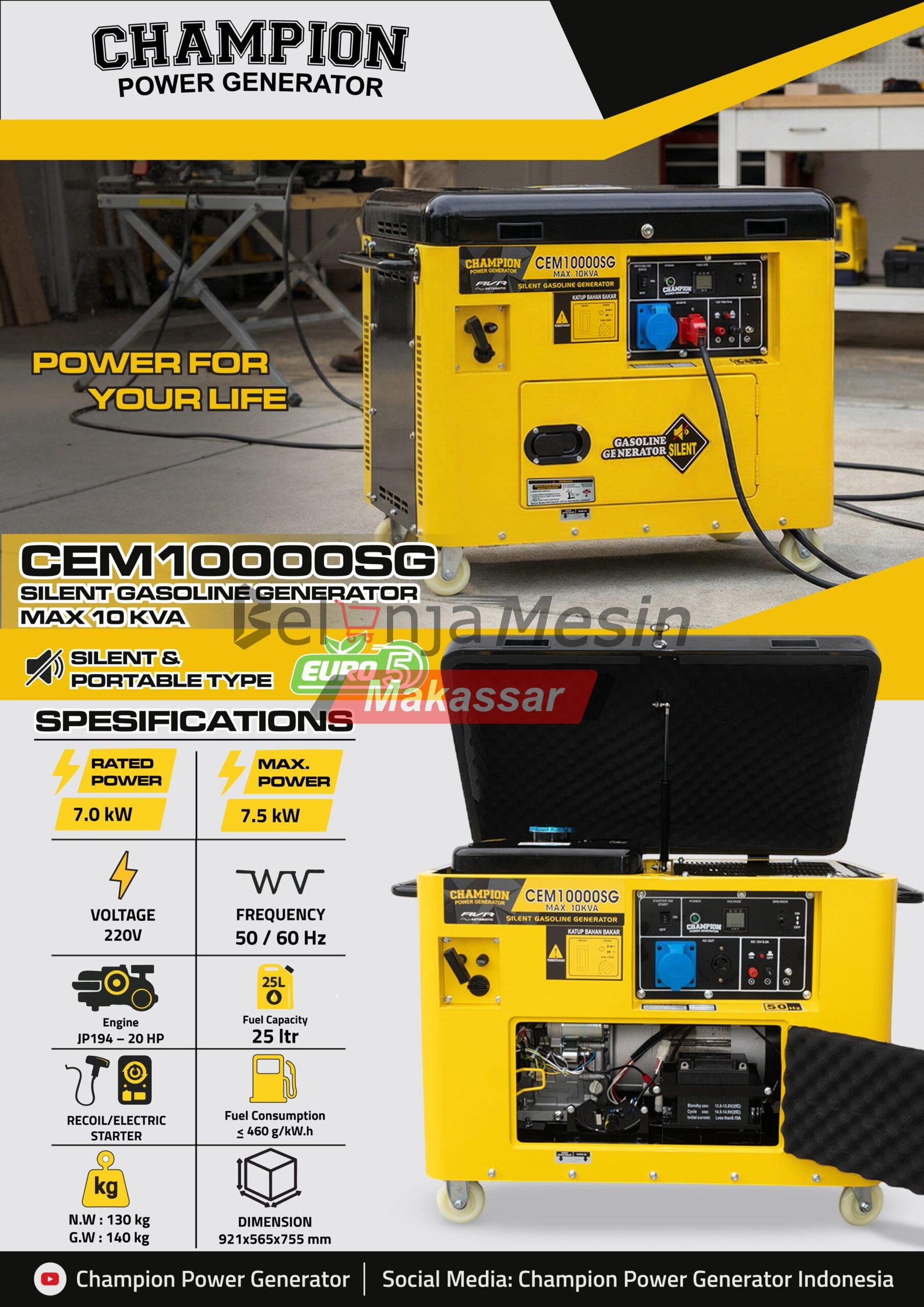 Genset Silent Bensin 10 KVA 220 Volt CEM10000SG Champion - Image 2