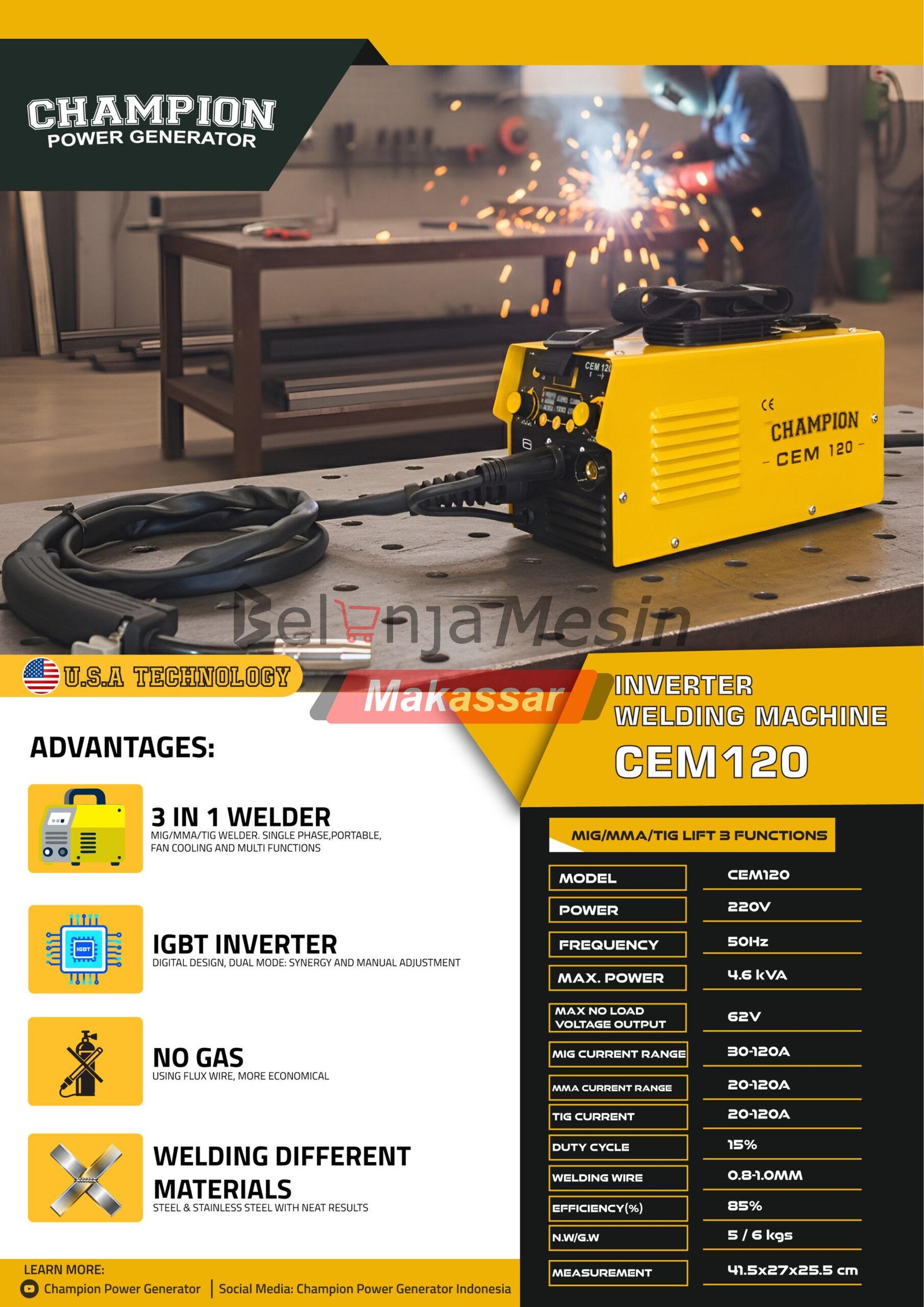 Mesin Las Inverter 120 A CEM120 Champion - Image 2