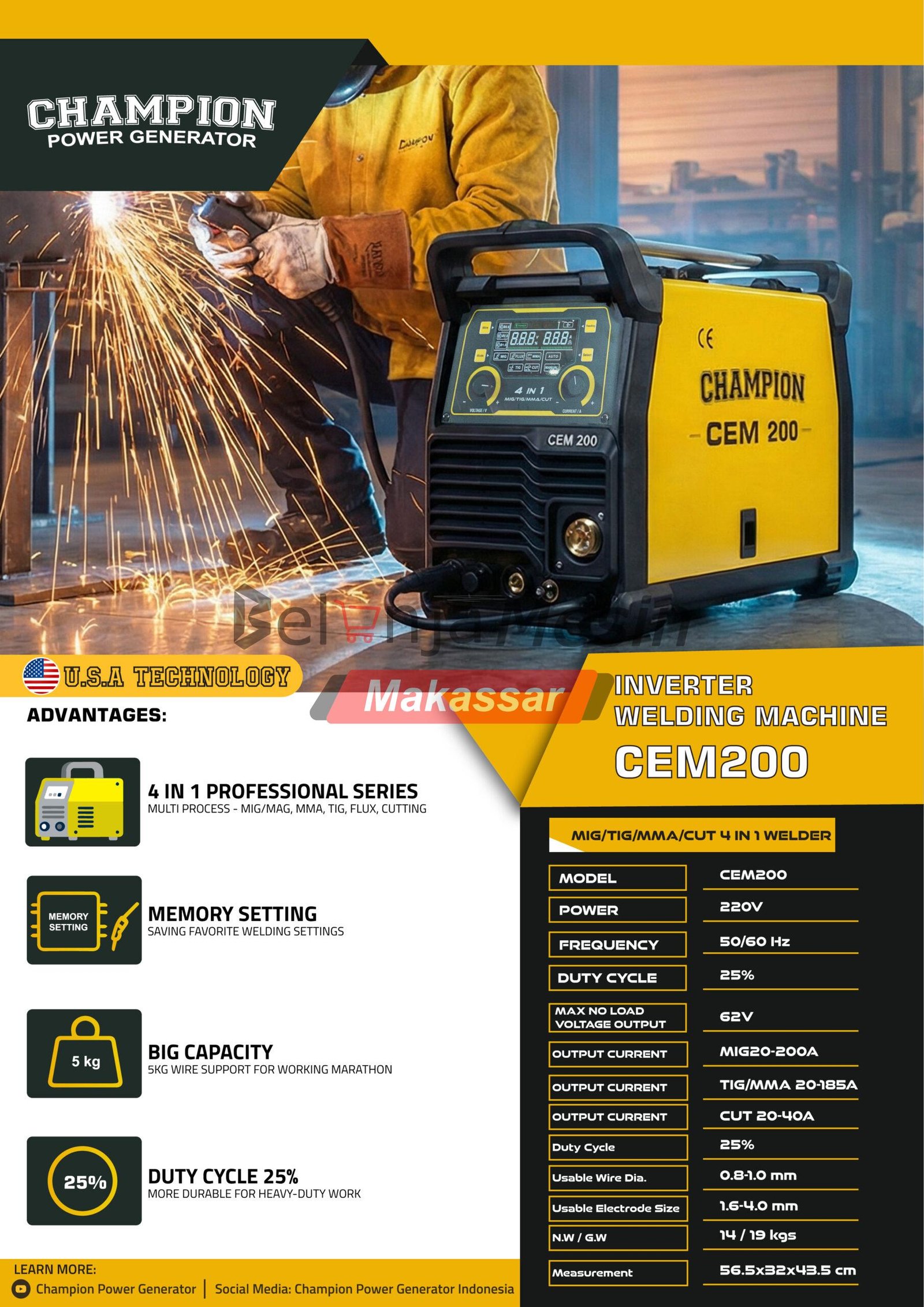 Mesin Las Inverter 200 Amper CEM200 Champion - Image 2