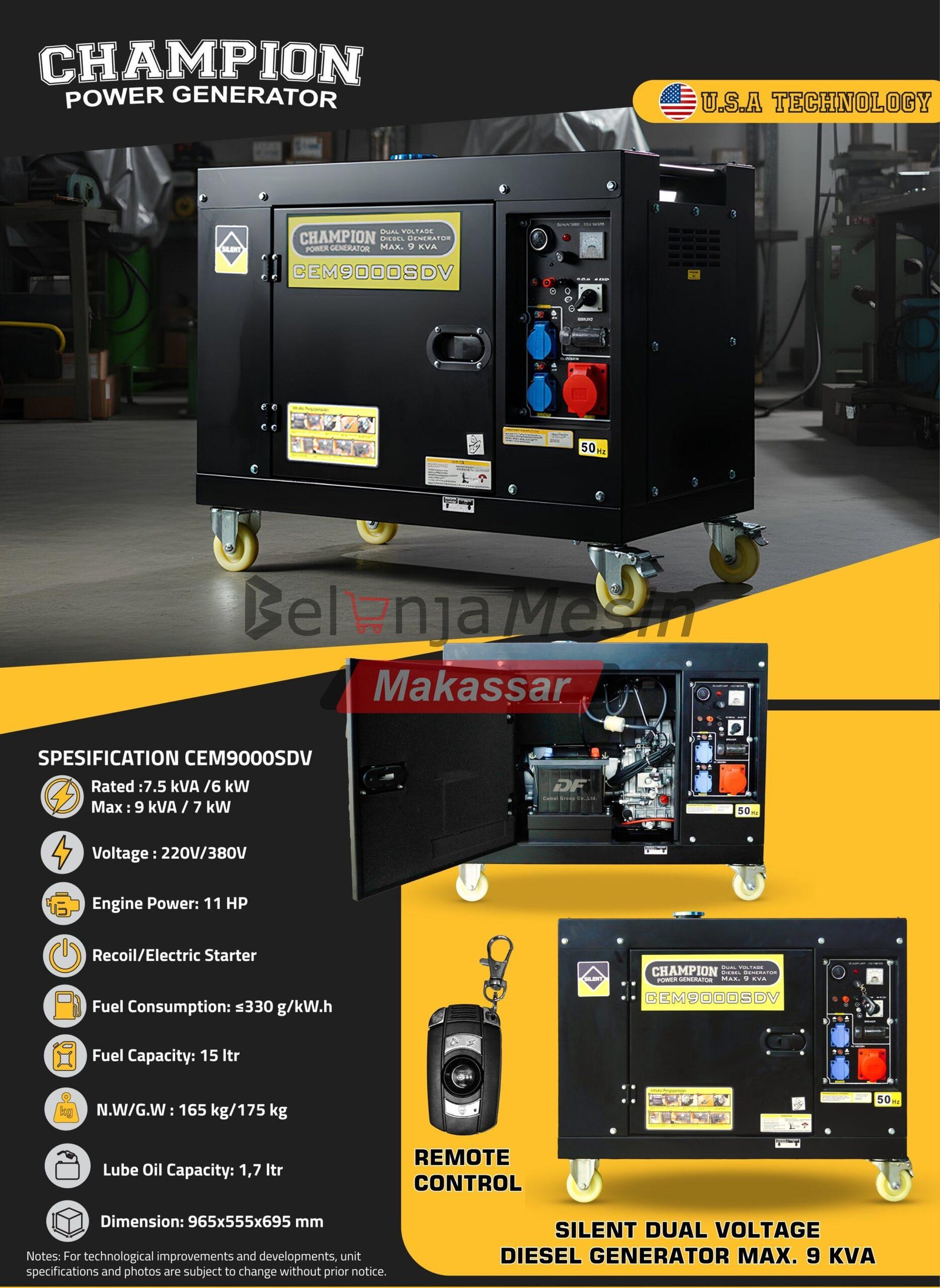Genset Silent 6000 Watt CEM9000SDV Champion - Image 2