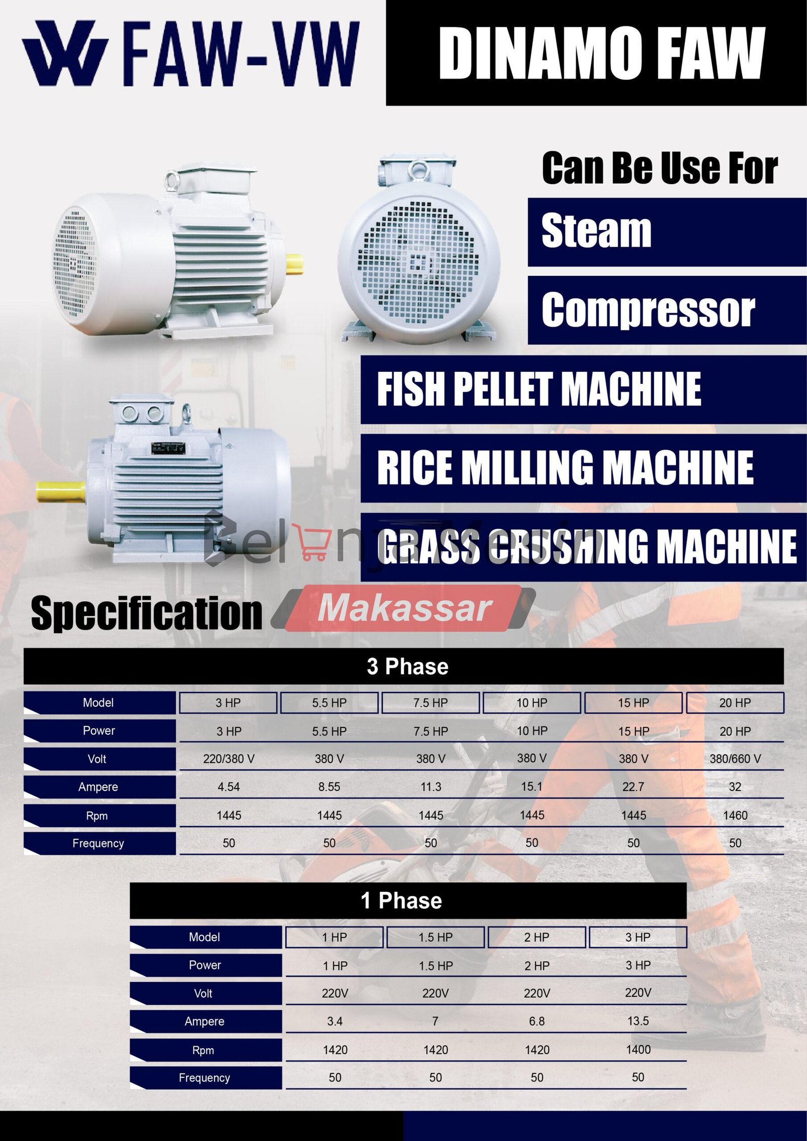 Mesin Dinamo Penggerak 3 Hp 1 Phase FAW-VW - Image 2