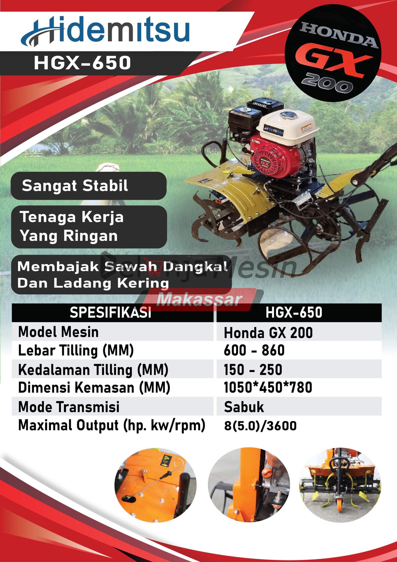 Mesin Traktor Mini Bajak Sawah HGX650 Hidamitsu - Image 2