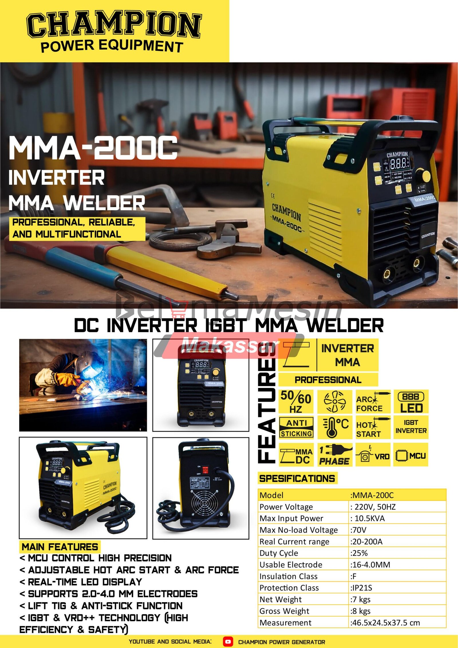 Mesin Las Inverter 200 Amper 220 Volt CEM-200IC Champion - Image 2