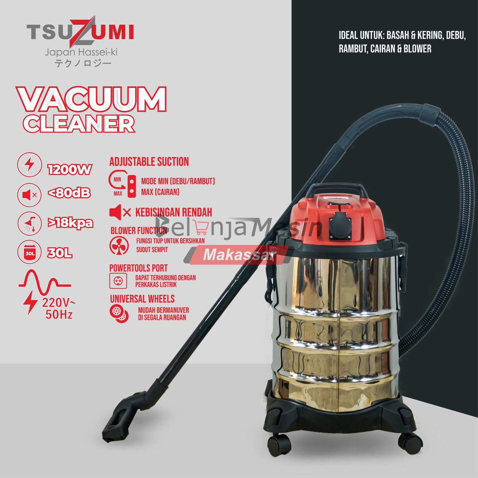 Vacuum Cleaner Serbaguna Profesional 1200W – Basah & Kering TVC308 TSUZUMI - Image 7