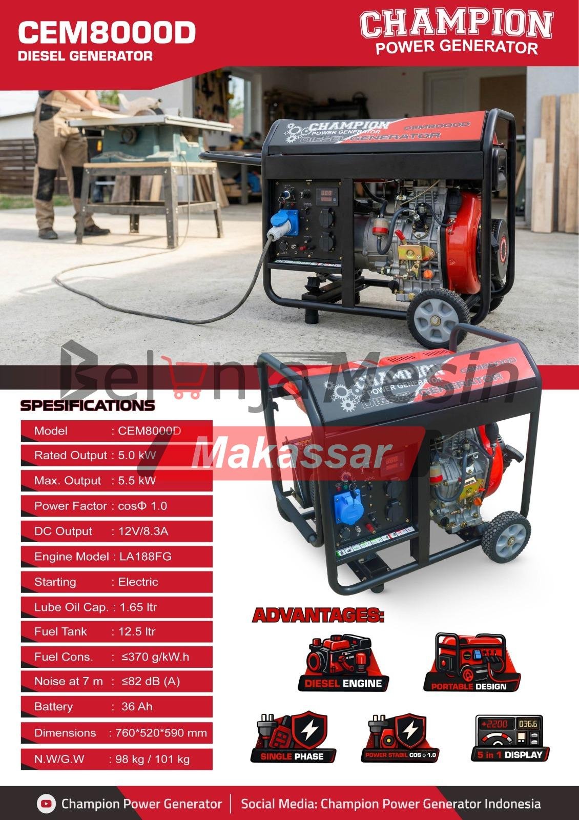 Genset Solar Open 5.0 Kw CEM8000D Champion - Image 2