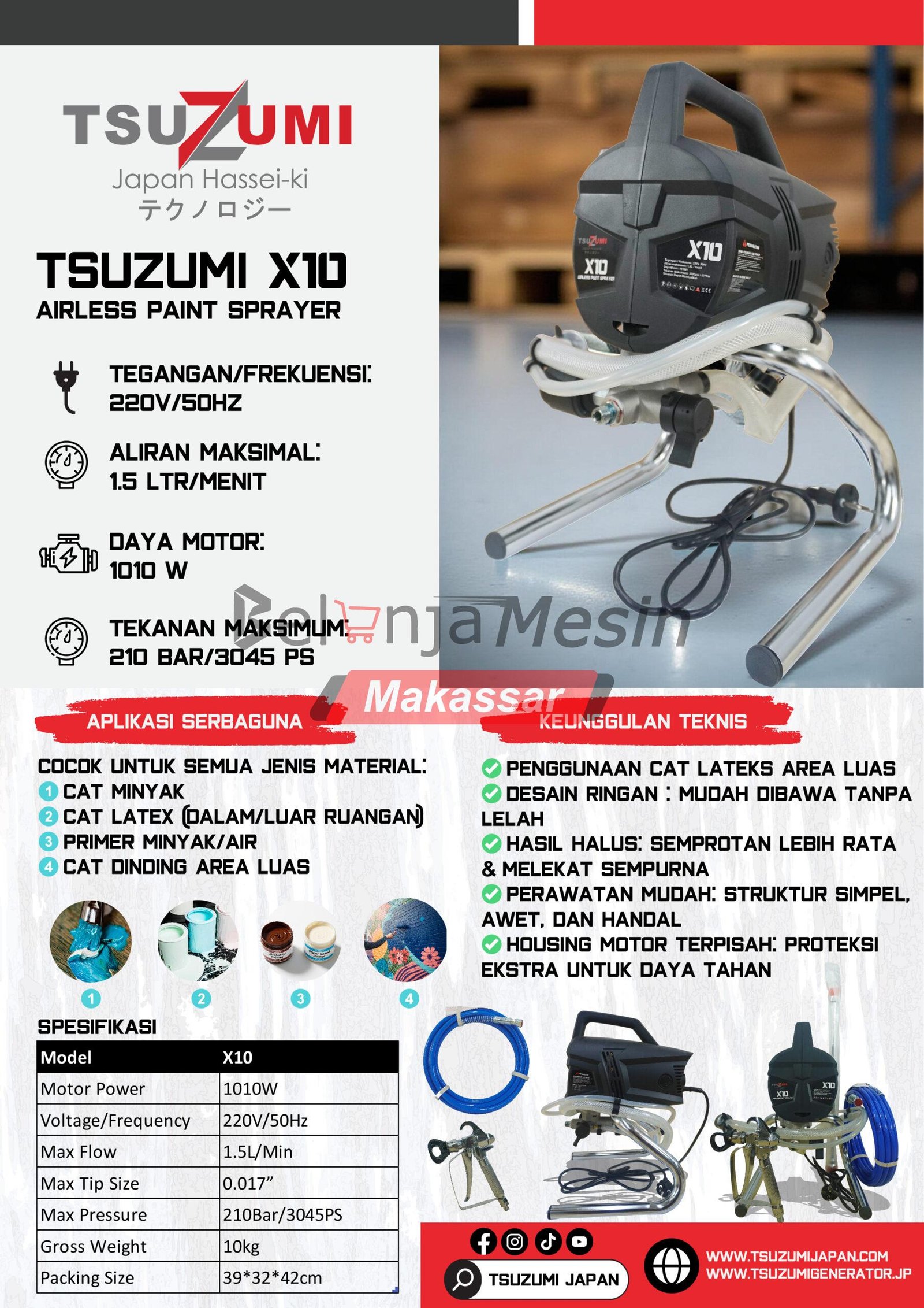 Mesin Cat Semprot Portable Air Dan Minyak Airless Sprayer X10 TSUZUMI - Image 2