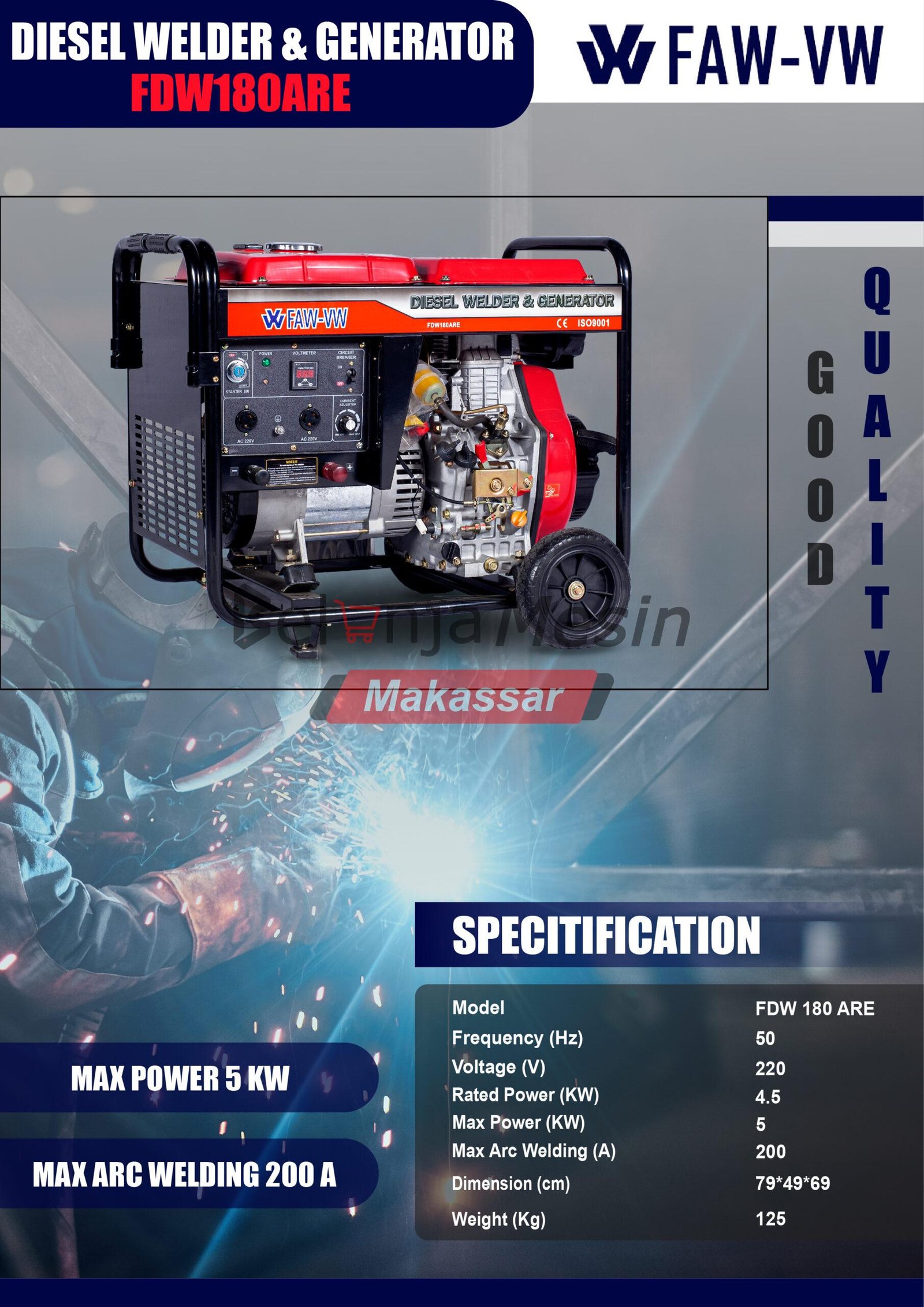 Mesin Genset Las 5 Kw 1 Phase 180 ARE FAW-VW - Image 2