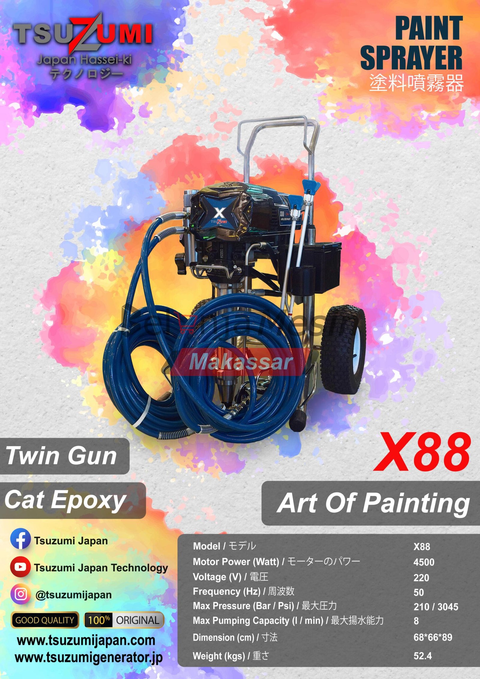 Mesin Cat Semprot Tembok Portable 4500 Watt Airless Sprayer X88 TSUZUMI - Image 2
